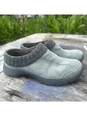 Dansko Emily Shoes Women’s 39 US 8.5-9 Blue Suede Slip On Clog Knit Collar 750